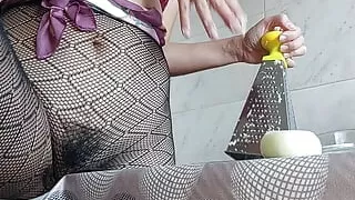 Hairy brunette pussy, big tits, Sensual hairy woman in the kitchen.Hairy pussy, sexy brunette, big ass