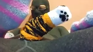 Grey tights encasement masturbation