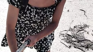 ladyboy slut walks in public wearing mini skirt high heels cute legs and plug in ass very hot