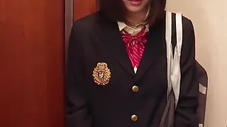 Horny Japanese school-girl Rin Aoki gives a bj and gulps spunk - the hottest JAV gig ever!