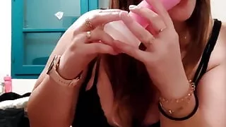 She sucks her dildo when she's excited...