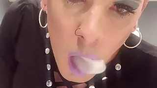 Green haired smoking femboy with makeup