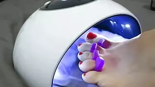 Red Toe Nail Polish Application