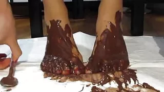 My Feet with Varnished Nails, All Covered with Chocolate Cream