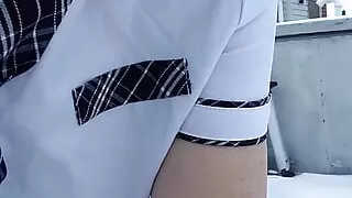 Flashing tits and hairy pussy on rooftop