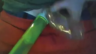 Shaved balls vacuum pumps and cock masturbating with juice bottle