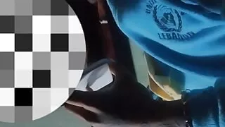 Young man with athletic body masturbating in the living room