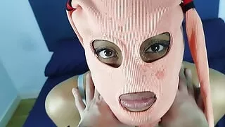 Latin BDSM slut in leather slave mask playing with a ass plug and her master with slapping, spitting and anal sex till cum