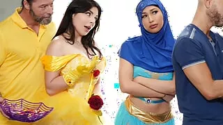 DaughterSwap - Hot Stepdaughters In Costumes Keira Croft & Penelope Woods Take Their Stepdads Cocks