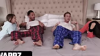 Swappz - Scared and Horny Step Daughters Bounce on Step Daddy Cock in Risky Swap!