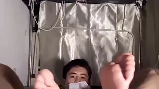 Chinese college sport students masturbate in bed and ejaculate a lot of semen.