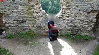 18 year old slut sucks outdoors and gets a cumshot in her pussy