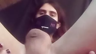 Playing with big clear plug and cumming