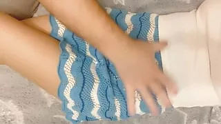 Tickling Petite girl under short skirt . Pleasure without taking off panties under skirt. This white panties drove me crazy.