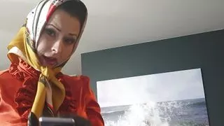 A Lady in Stockings and Silky Headscarf