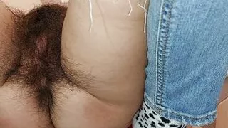 Hairy brunette pussy, big tits, sensual hairy woman in the kitchen. Sexy mom, hairy pussy, big ass,