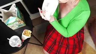 Cutie in a schoolgirl uniform sucks me off