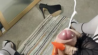 Huge cumshot stroking my hard clitty