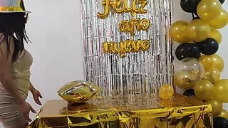 Sensual and busty stepmom says goodbye to the old year and welcomes the new year