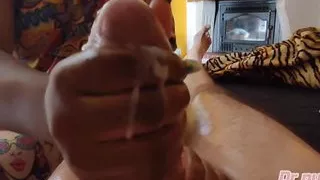 Dr Pussy2 - Ebony Gives Oil Massage to Huge Dick Until He Drools All the Cum