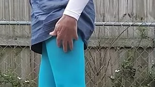 CD outdoor in nylon pantyhose, leotard and miniskirt. Feeling sexy.