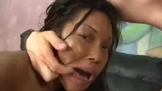 Trashy Black Ghetto Slut Gagging During Rough Face Fuck