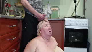 Dick Jerking In The Kitchen And Hot Cum In Stepmoms Mouth