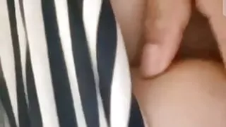 Watching my stepsister's hairy pussy on video call