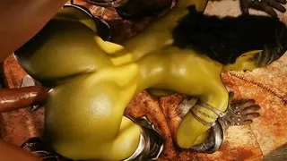 The orc girl gave her pussy to the knight with a big cock who defeated her