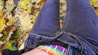 cumming outside in the fall leaves