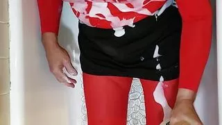 Cd slimed, dildo fuck and masturbate in nylon pantyhose leotard.