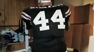 Football jock takes it after practice