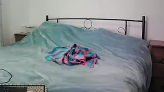 Wife in sexy silk shirt playing with big breasts on cam show