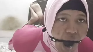 Self hogtied swimsuit hijab drooling