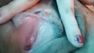 Gothic babe masturbates her pink hairy pussy while moaning a lot, her MILF stepmom records her with her cell phone, lesbian POV