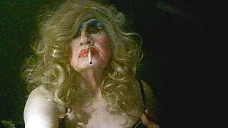 Desperate mature tgurl fag slag Sarah Millward is hungry for cock, but has only has a big, black dildo