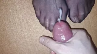 Semen on wife's nylon feet - french pedicure