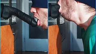 Huge 8 inch dildo deepthroat and cum
