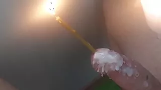 Cock wax play with candle inside urethra