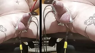 Three-phase electro e-stim in PA + anal + cock base with precum and ejac cum PART 2