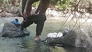 Soapy masturbation big black dick Cumming outside part 1