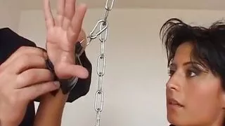 Beautiful German babe gets a facial after a hot fuck in BDSM action