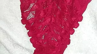 Huge and big cumshot 2025 on sexy red bodysuit + urethral tube plug