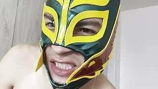 Latino Gay Guy Models His Mask and Puts on a Spectacular Show