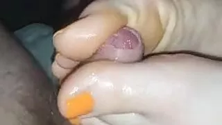 Footjob, fingering and riding cock
