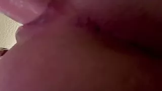 Tight pussy creams on huge dildo fingers ass