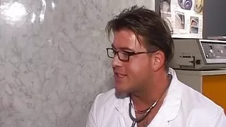 Attractive German nurse rides doctor's dick until massive cumshot