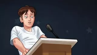 Having fun with music teacher on stage