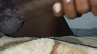 Ebony Hairy Black Twink Jerking His Hard Dick in the Morning