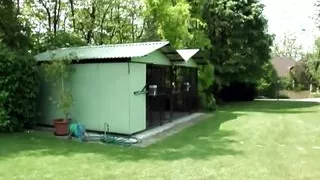 Horny creamy cunt fucked outside in the garden